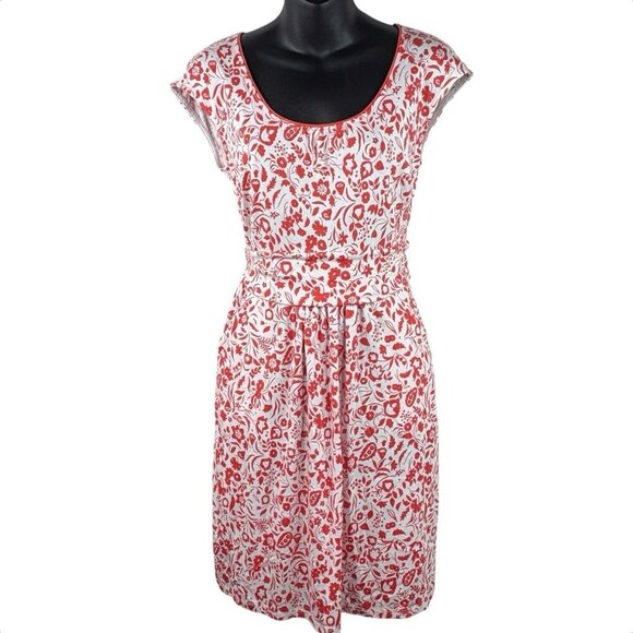 Boden Dresses & Skirts - Boden Floral Margot Jersey Orange/Red White Cap Sleeve Dress Women's 8 Pockets